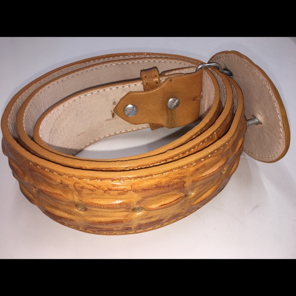 Men’s Crocodile Print Leather Belt Color Mango